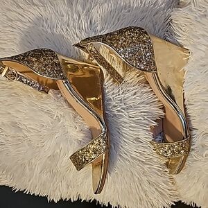 Women's Open Toe Strappy Ankle Glitter Wedges (Gold)